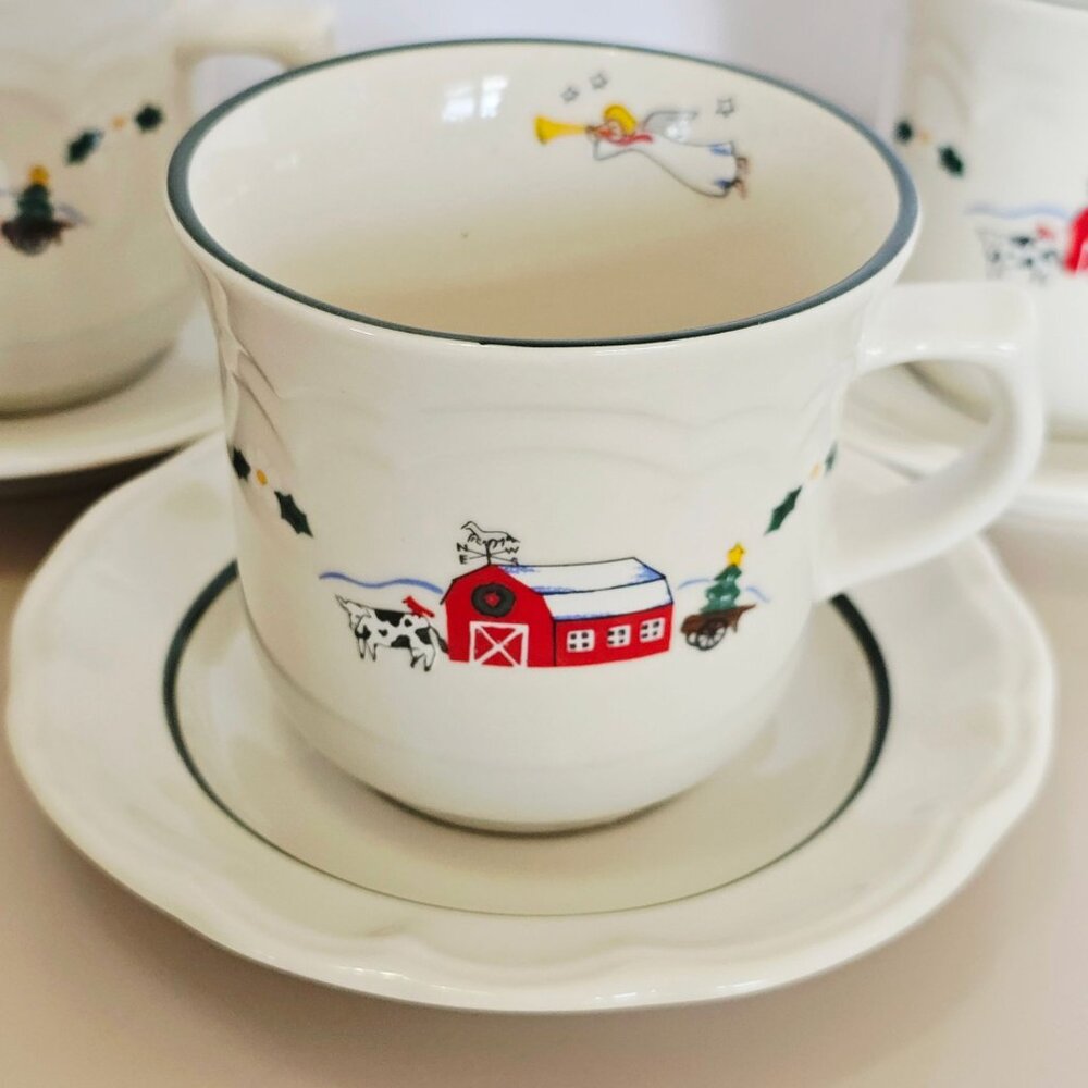 Pfaltzgraff Snow Village Cups & Saucers 3sets Christmas holiday beverage vtg 90s - Picture 3 of 11